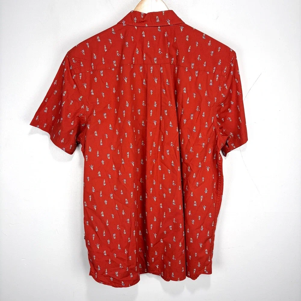 The North Face Short Sleeve Button Shirt Men Large Red Orange All Over Print AOP